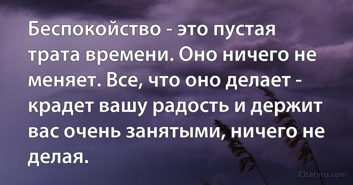 Беспокойство - это пустая трата времени. Оно ничего не меняет. Все, что оно делает - крадет вашу радость и держит вас очень занятыми, ничего не делая. (INZ RU)