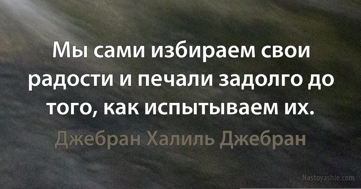 Мы сами избираем свои радости и печали задолго до того, как испытываем их. ()