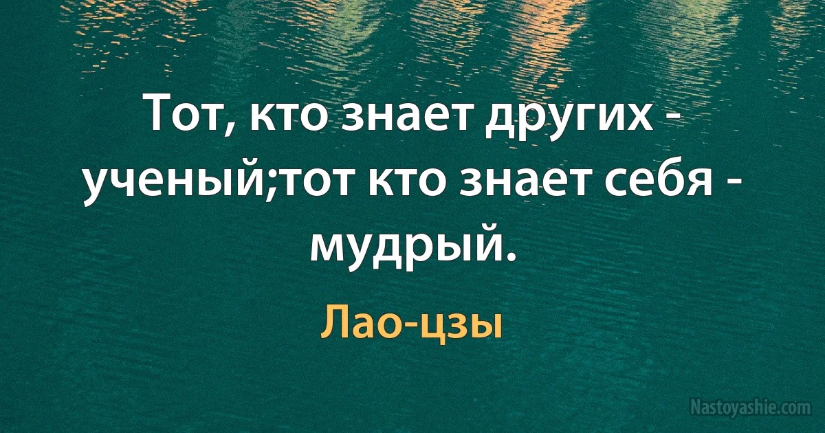 Тот, кто знает других - ученый;тот кто знает себя - мудрый. (Лао-цзы)