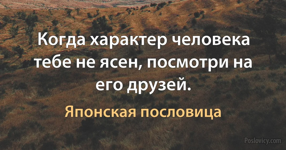Когда характер человека тебе не ясен, посмотри на его друзей. (Японская пословица)