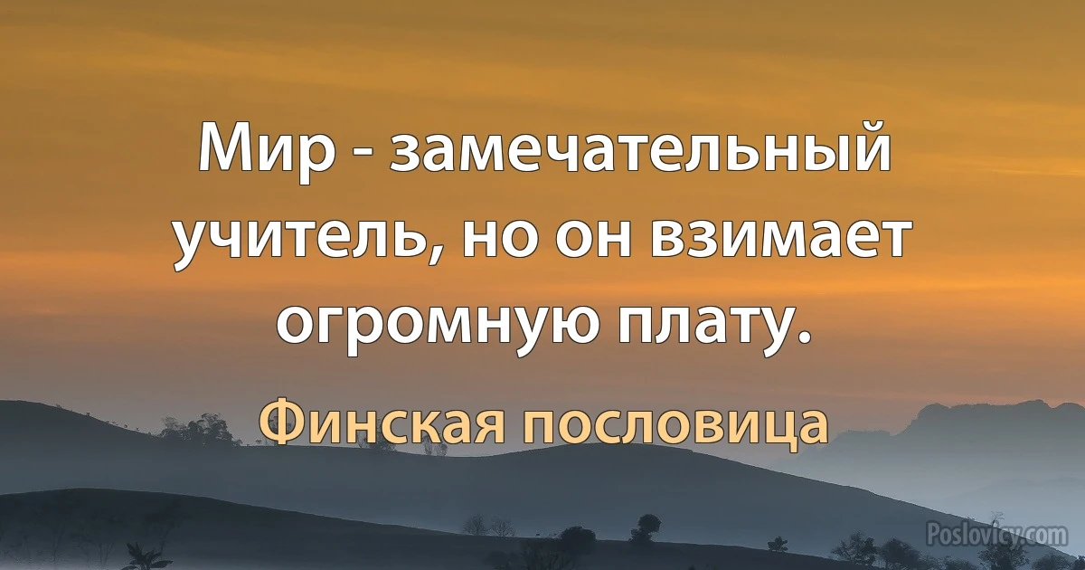 Мир - замечательный учитель, но он взимает огромную плату. (Финская пословица)