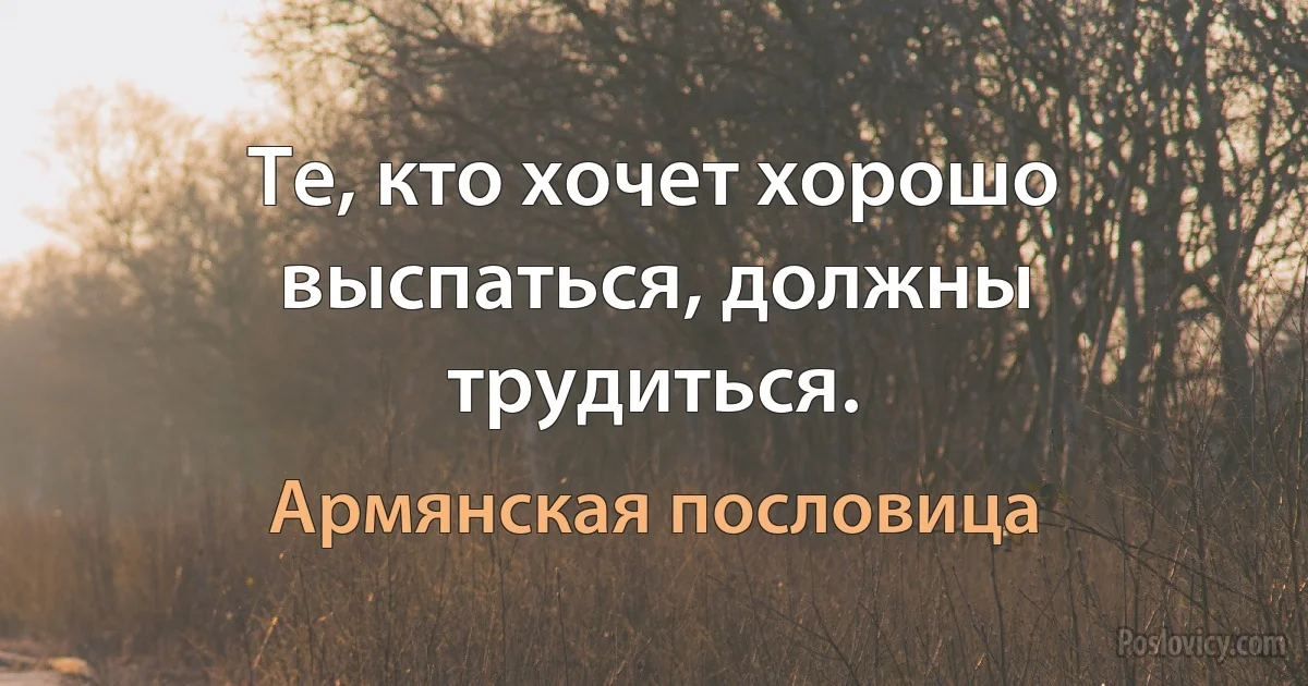 Те, кто хочет хорошо выспаться, должны трудиться. (Армянская пословица)