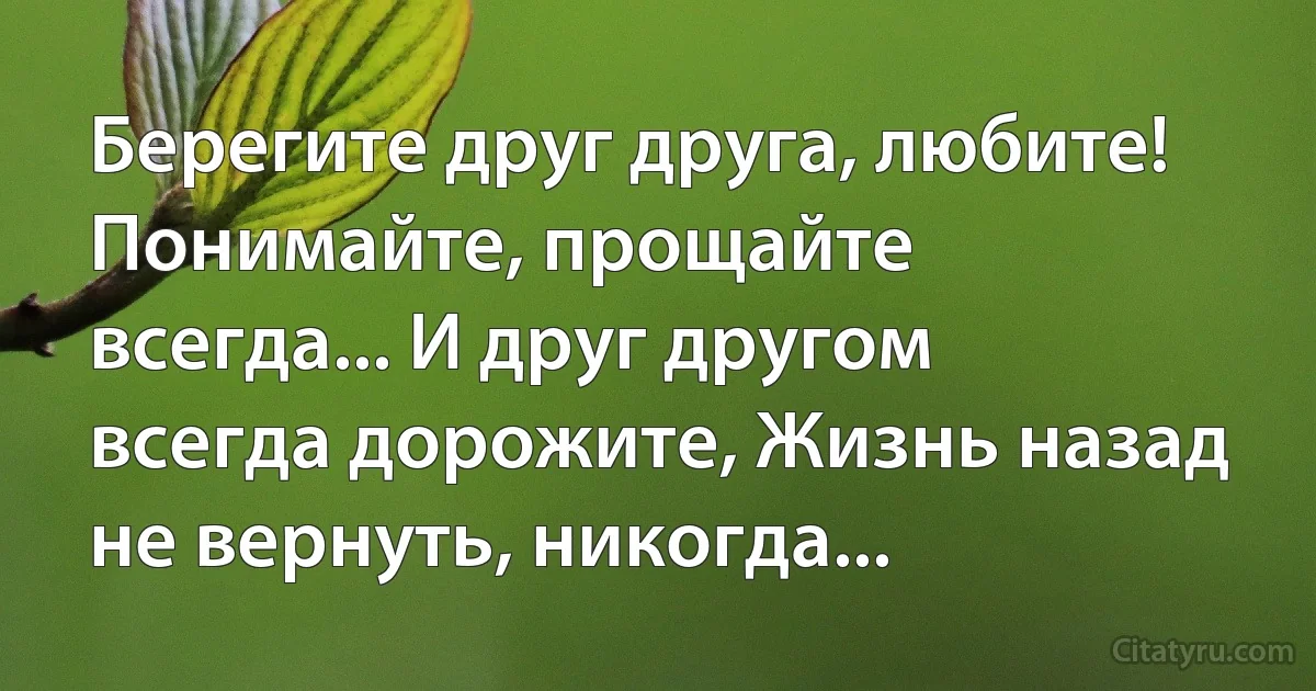Берегите друг друга, любите! Понимайте, прощайте всегда... И друг другом всегда дорожите, Жизнь назад не вернуть, никогда... (INZ RU)