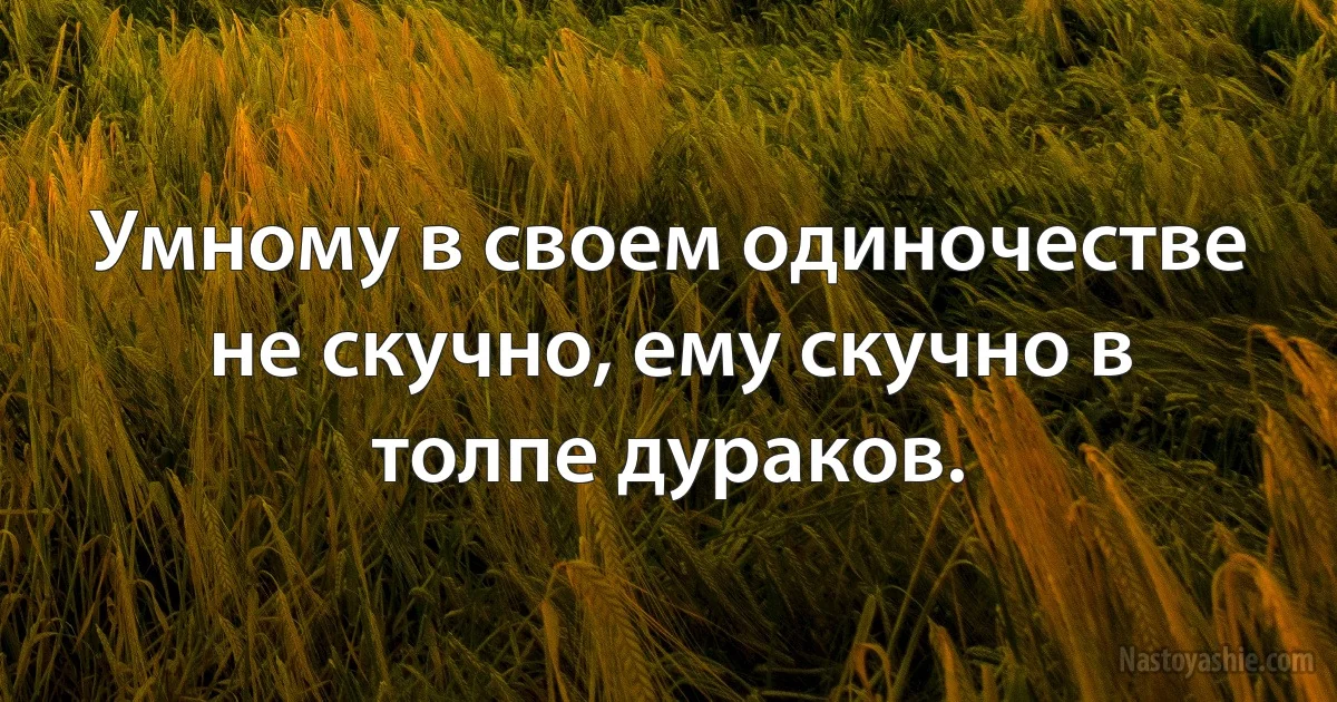 Умному в своем одиночестве не скучно, ему скучно в толпе дураков. (INZ RU)