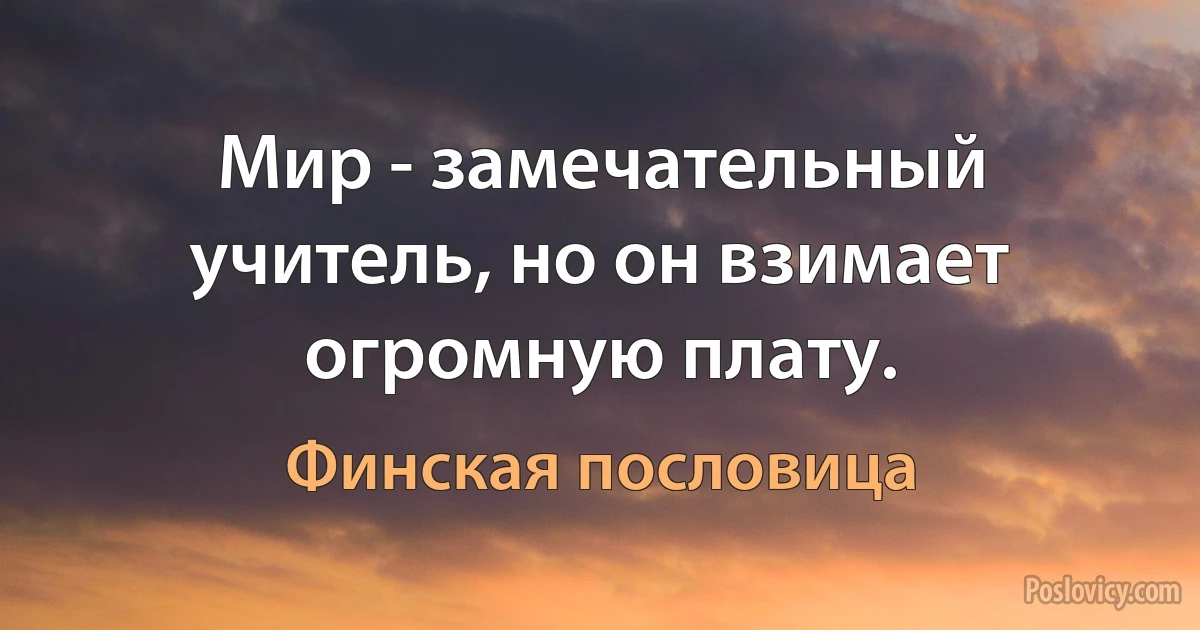 Мир - замечательный учитель, но он взимает огромную плату. (Финская пословица)