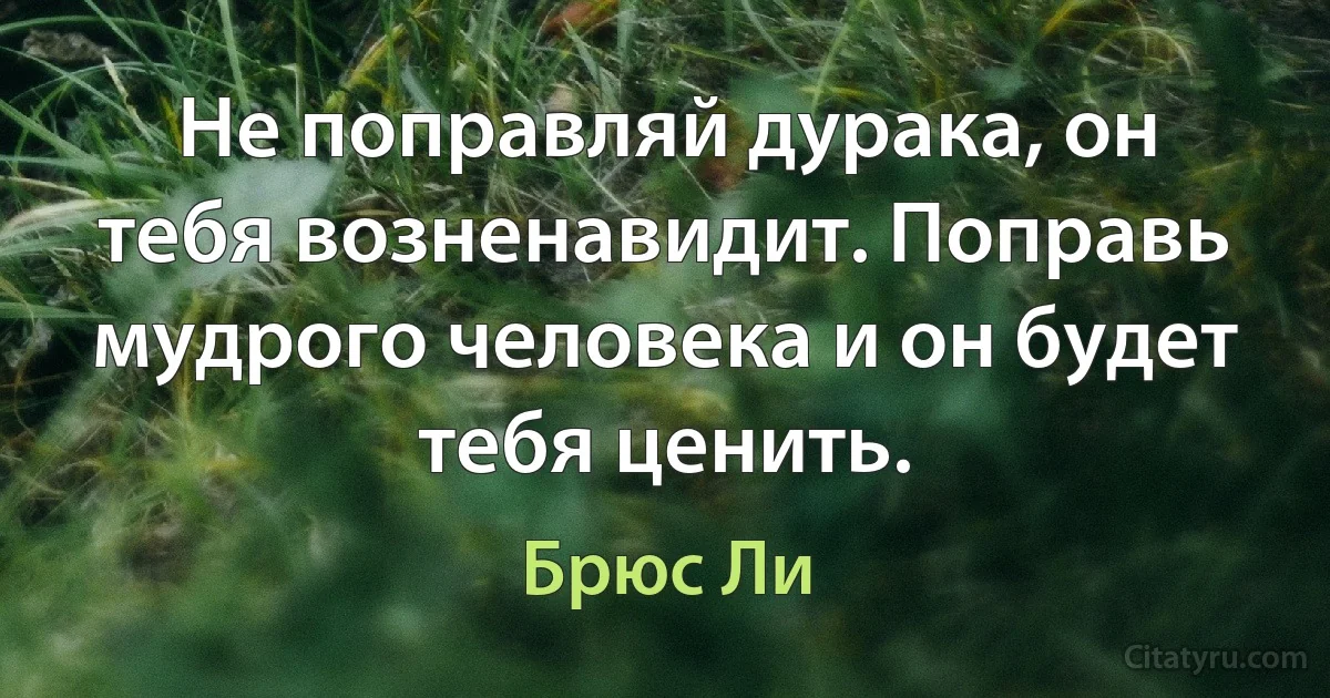 Не поправляй дурака, он тебя возненавидит. Поправь мудрого человека и он будет тебя ценить. (Брюс Ли)