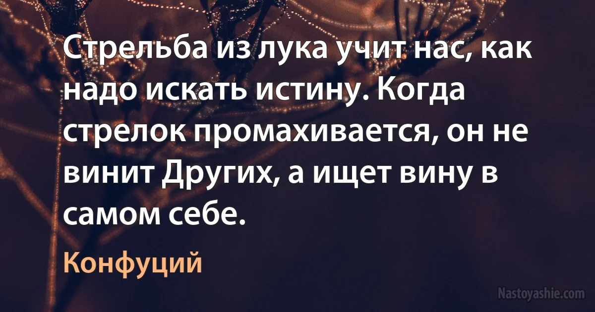 Стрельба из лука учит нас, как надо искать истину. Когда стрелок промахивается, он не винит Других, а ищет вину в самом себе. (Конфуций)