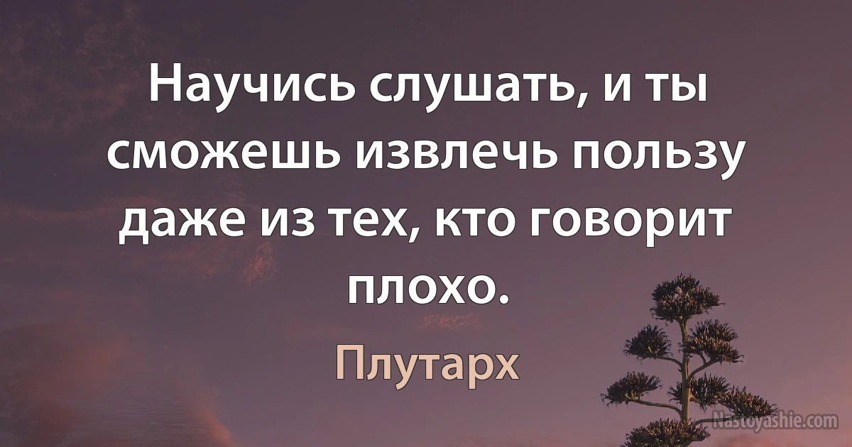 Научись слушать, и ты сможешь извлечь пользу даже из тех, кто говорит плохо. (Плутарх)