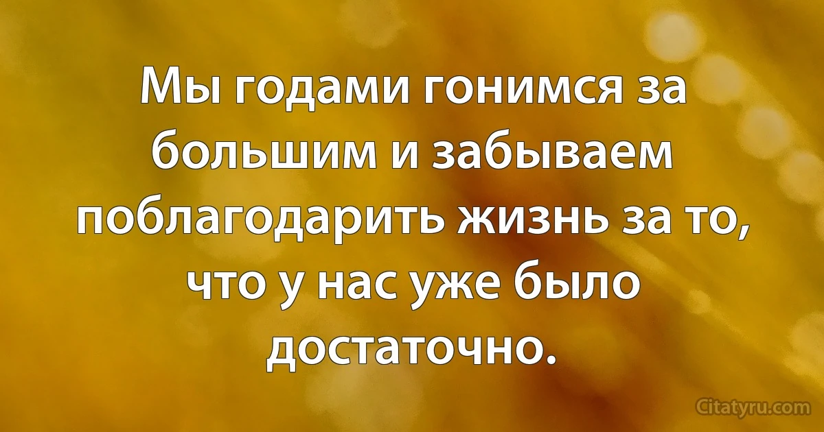 Мы годами гонимся за большим и забываем поблагодарить жизнь за то, что у нас уже было достаточно. (INZ RU)