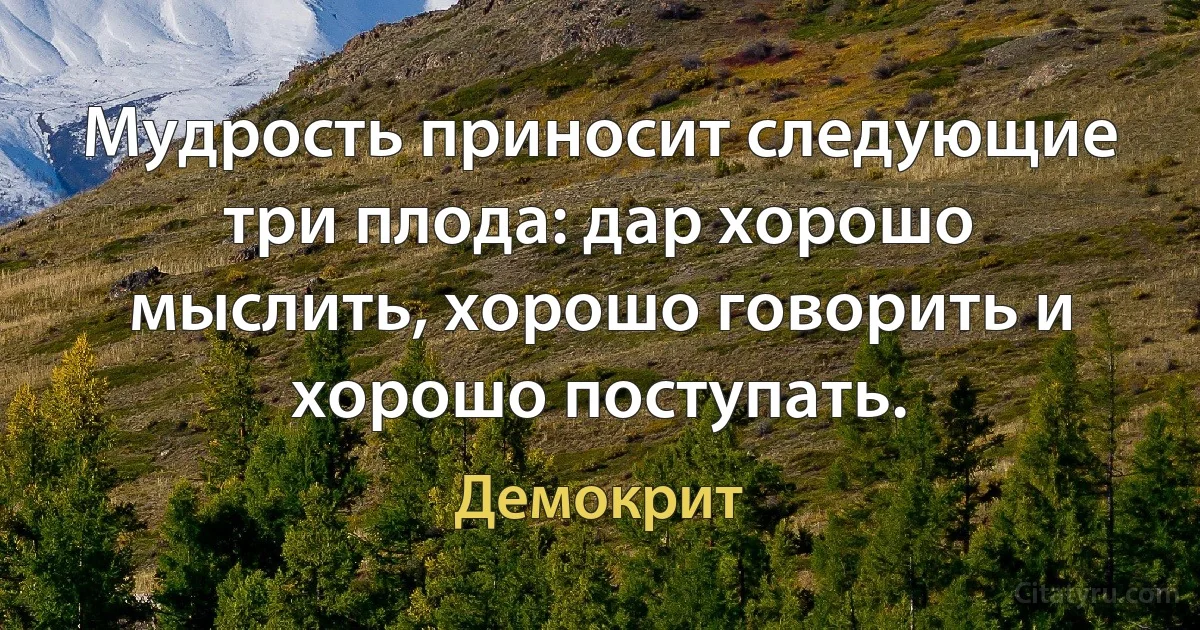 Мудрость приносит следующие три плода: дар хорошо мыслить, хорошо говорить и хорошо поступать. (Демокрит)