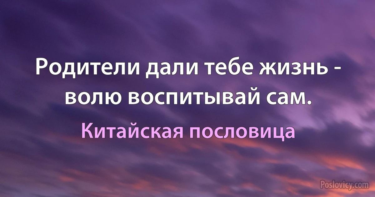Родители дали тебе жизнь - волю воспитывай сам. (Китайская пословица)