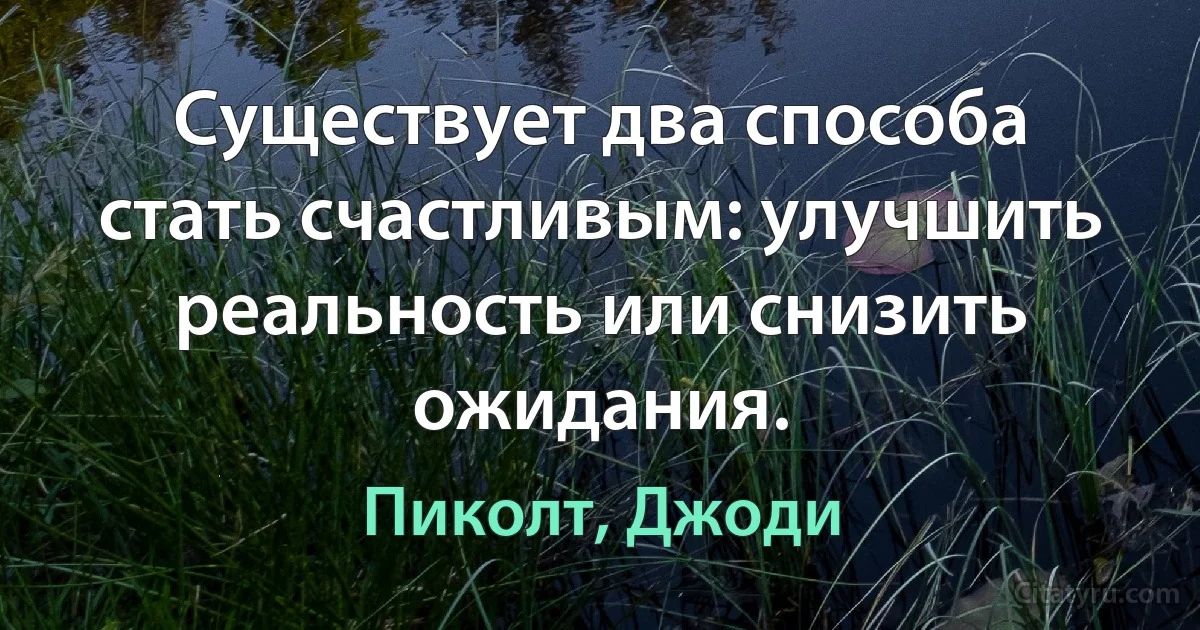 Существует два способа стать счастливым: улучшить реальность или снизить ожидания. (Пиколт, Джоди)