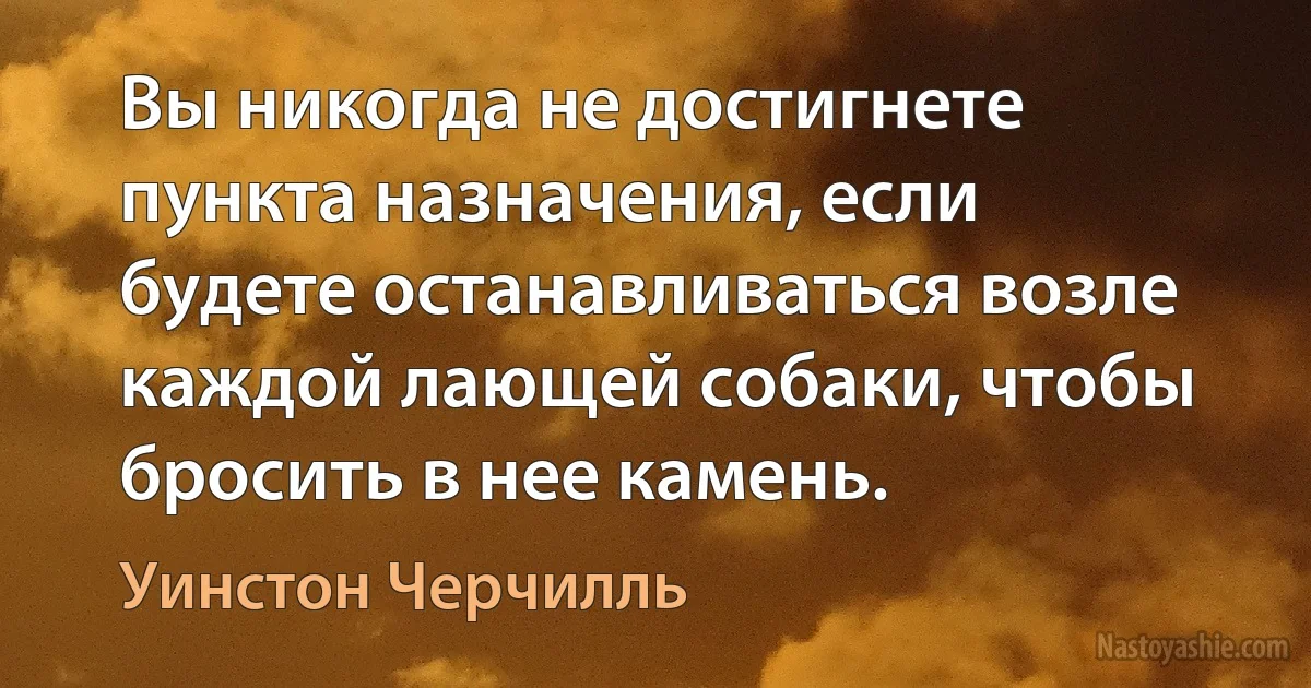 Вы никогда не достигнете пункта назначения, если будете останавливаться возле каждой лающей собаки, чтобы бросить в нее камень. (Уинстон Черчилль)