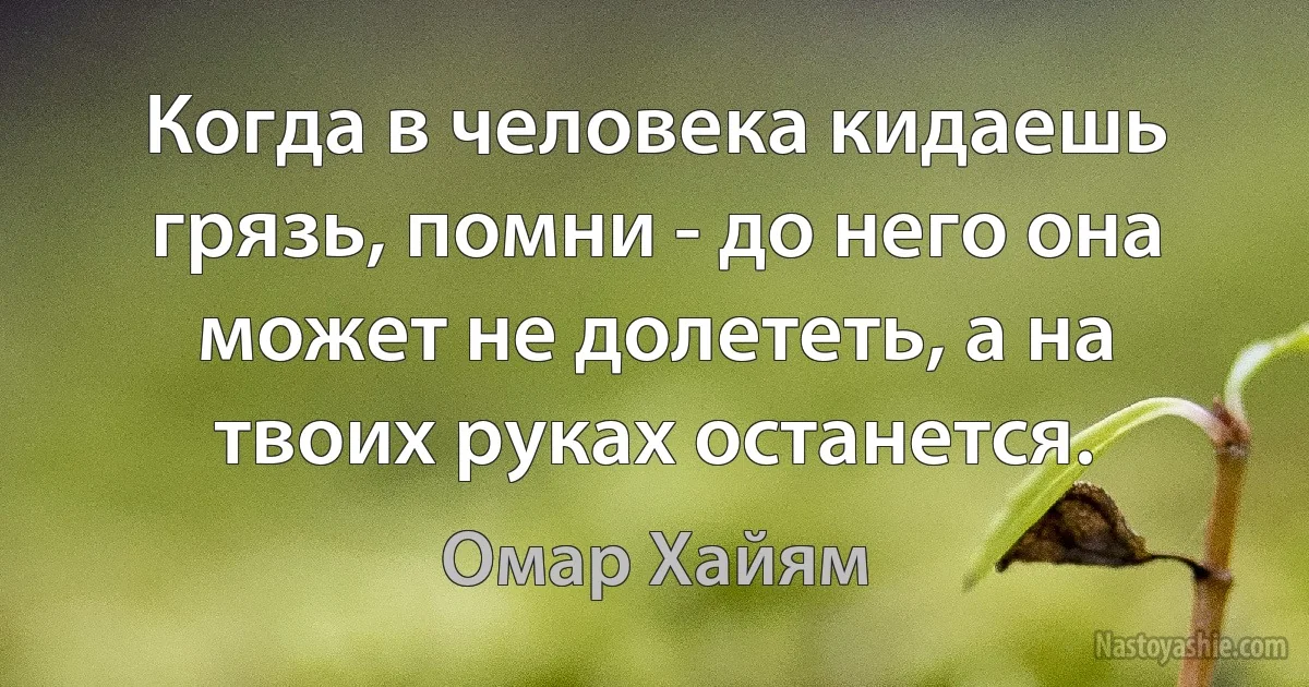 Когда в человека кидаешь грязь, помни - до него она может не долететь, а на твоих руках останется. (Омар Хайям)