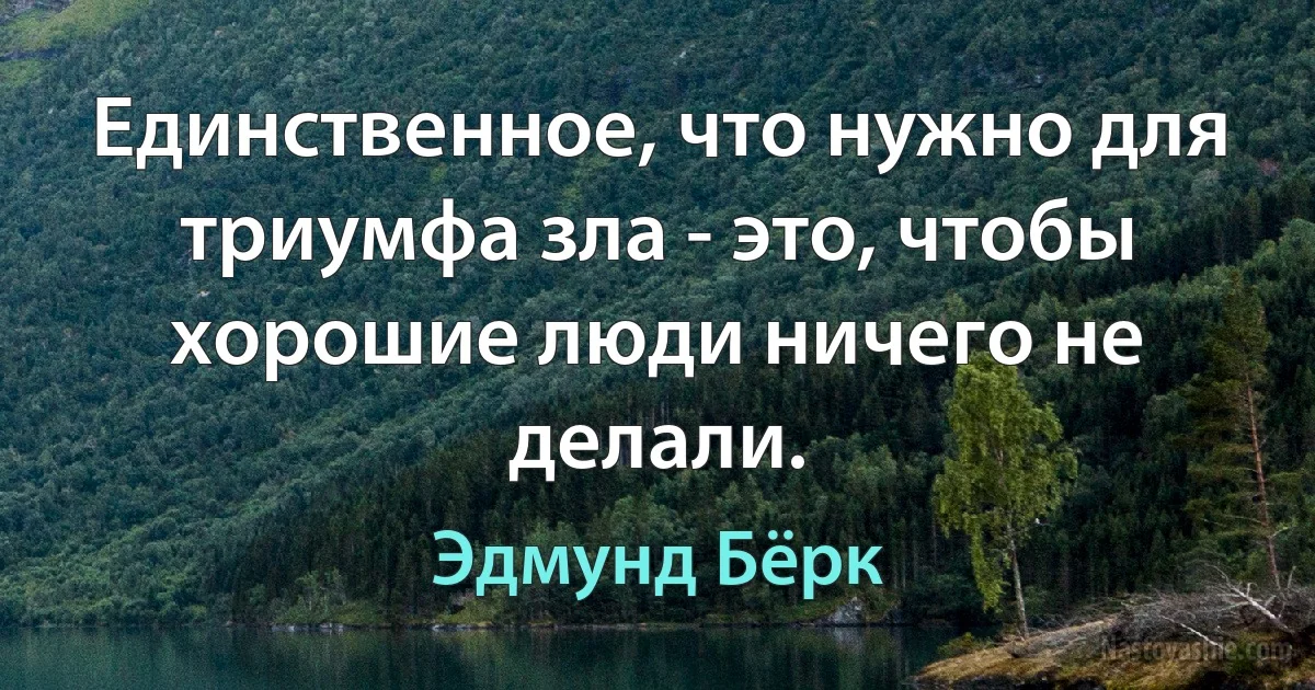 Единственное, что нужно для триумфа зла - это, чтобы хорошие люди ничего не делали. (Эдмунд Бёрк)