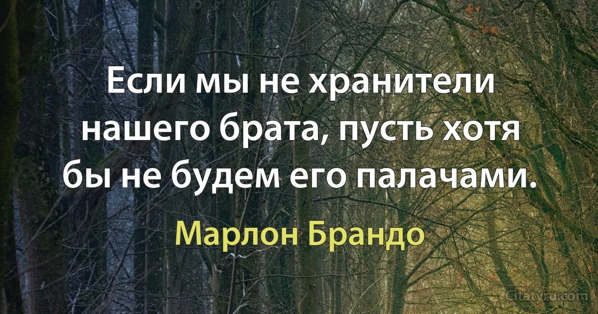 Если мы не хранители нашего брата, пусть хотя бы не будем его палачами. (Марлон Брандо)