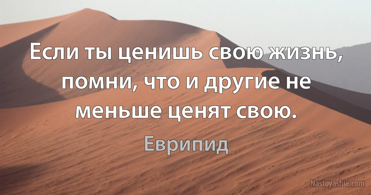 Если ты ценишь свою жизнь, помни, что и другие не меньше ценят свою. (Еврипид)