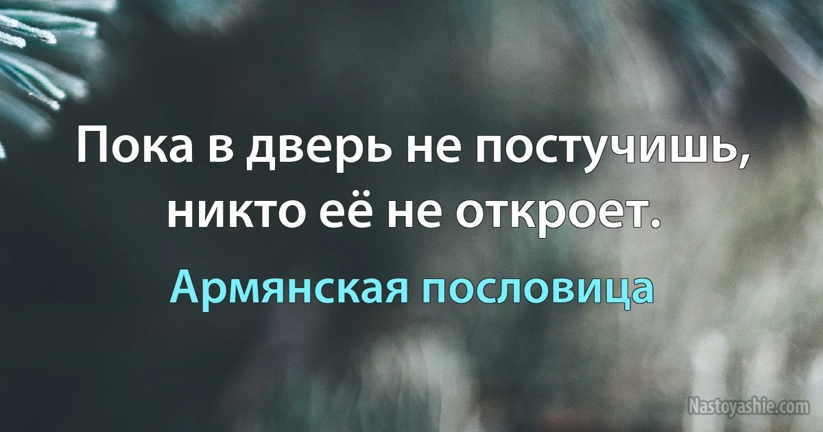 Пока в дверь не постучишь, никто её не откроет. (Армянская пословица)