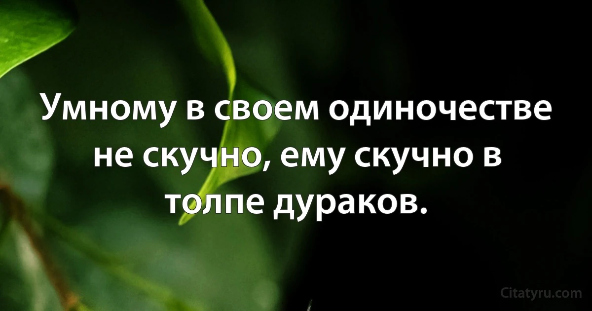 Умному в своем одиночестве не скучно, ему скучно в толпе дураков. (INZ RU)